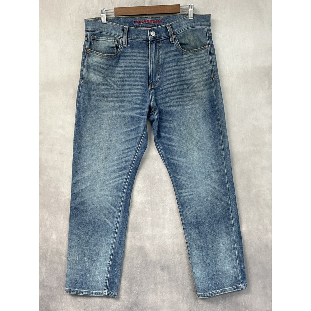 Lucky Brand Mens 410 Athletic Straight Jeans 34x30 Stretch Medium Wash Grunge